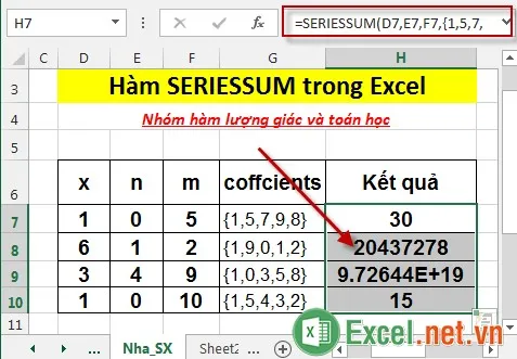 Hàm SERIESSUM trong Excel 4
