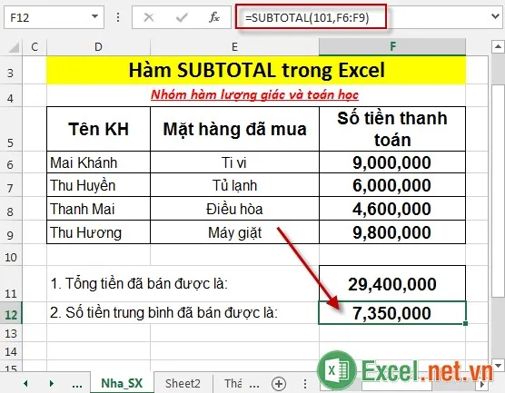 Hàm SUBTOTAL trong Excel 4