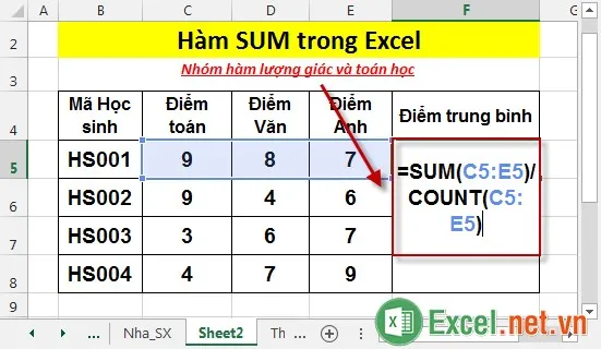 Hàm SUM trong Excel 7