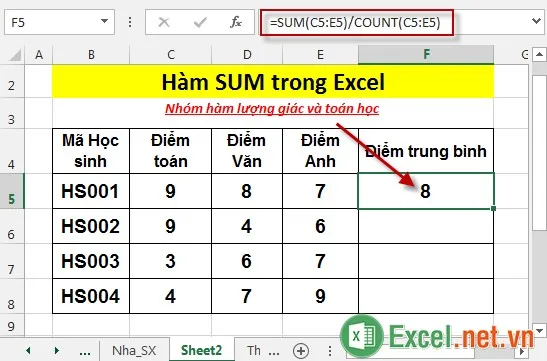 Hàm SUM trong Excel 8