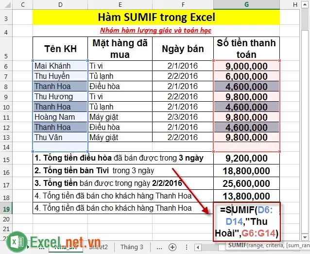 Hàm SUMIF trong Excel 9