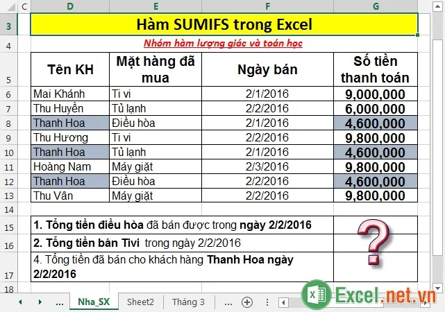 Hàm SUMIFS trong Excel