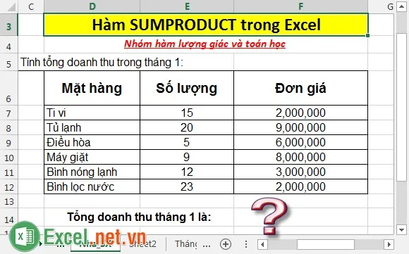Hàm SUMPRODUCT trong Excel