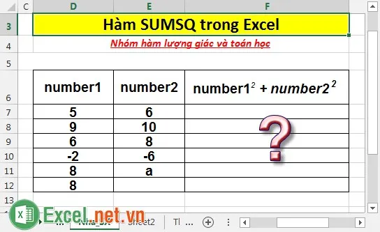 Hàm SUMSQ trong Excel