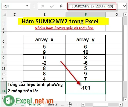 Hàm SUMX2MY2 trong Excel 3