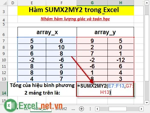 Hàm SUMX2MY2 trong Excel 5