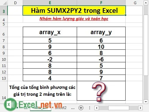 Hàm SUMX2PY2 trong Excel