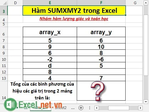 Hàm SUMXMY2 trong Excel