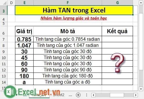 Hàm TAN trong Excel