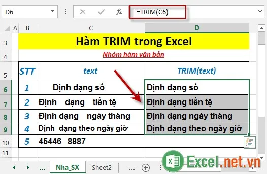 Hàm TRIM trong Excel 4