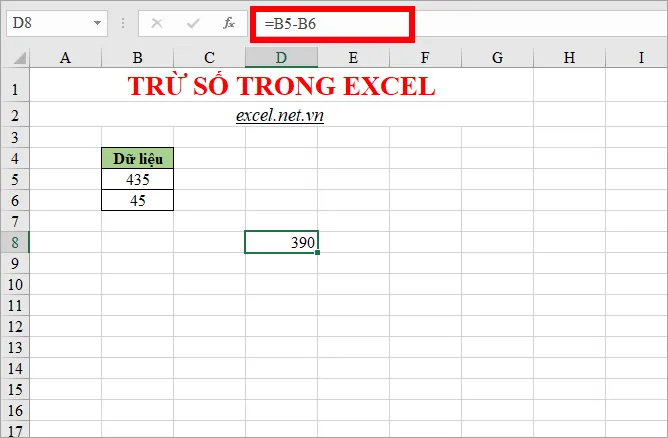 Tham chiếu đến ô chứa số để thực hiện phép trừ sử dụng toán tử trừ “-“