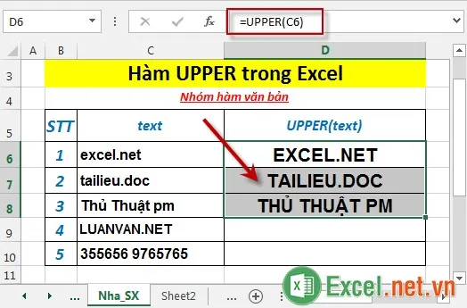 Hàm UPPER trong Excel 4