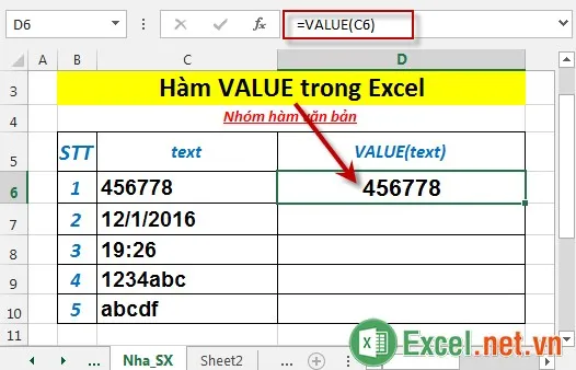 Hàm VALUE trong Excel 3