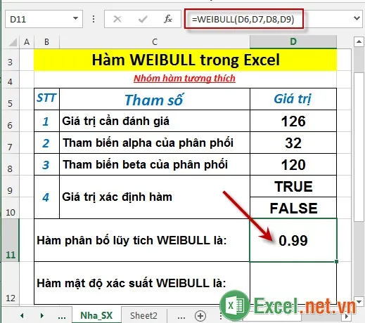 Hàm WEIBULL trong Excel 3