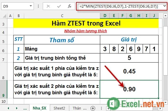 Hàm ZTEST trong Excel 5